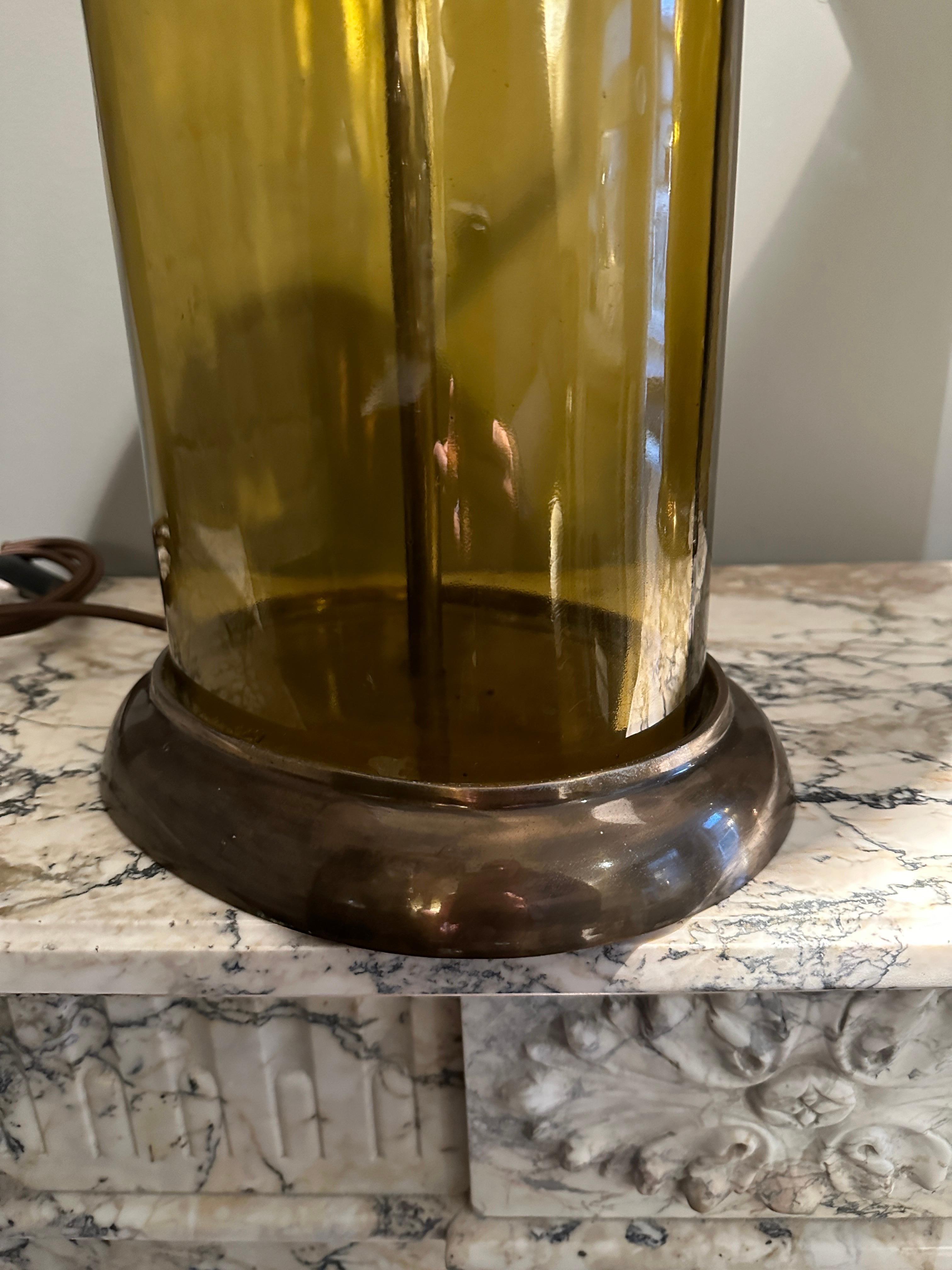 A pair Of Large Glass And Patinated Brass Table Lamps  For Sale 1