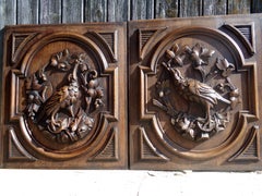 Pair of Large Hand Carved Bird Panels, circa 1890