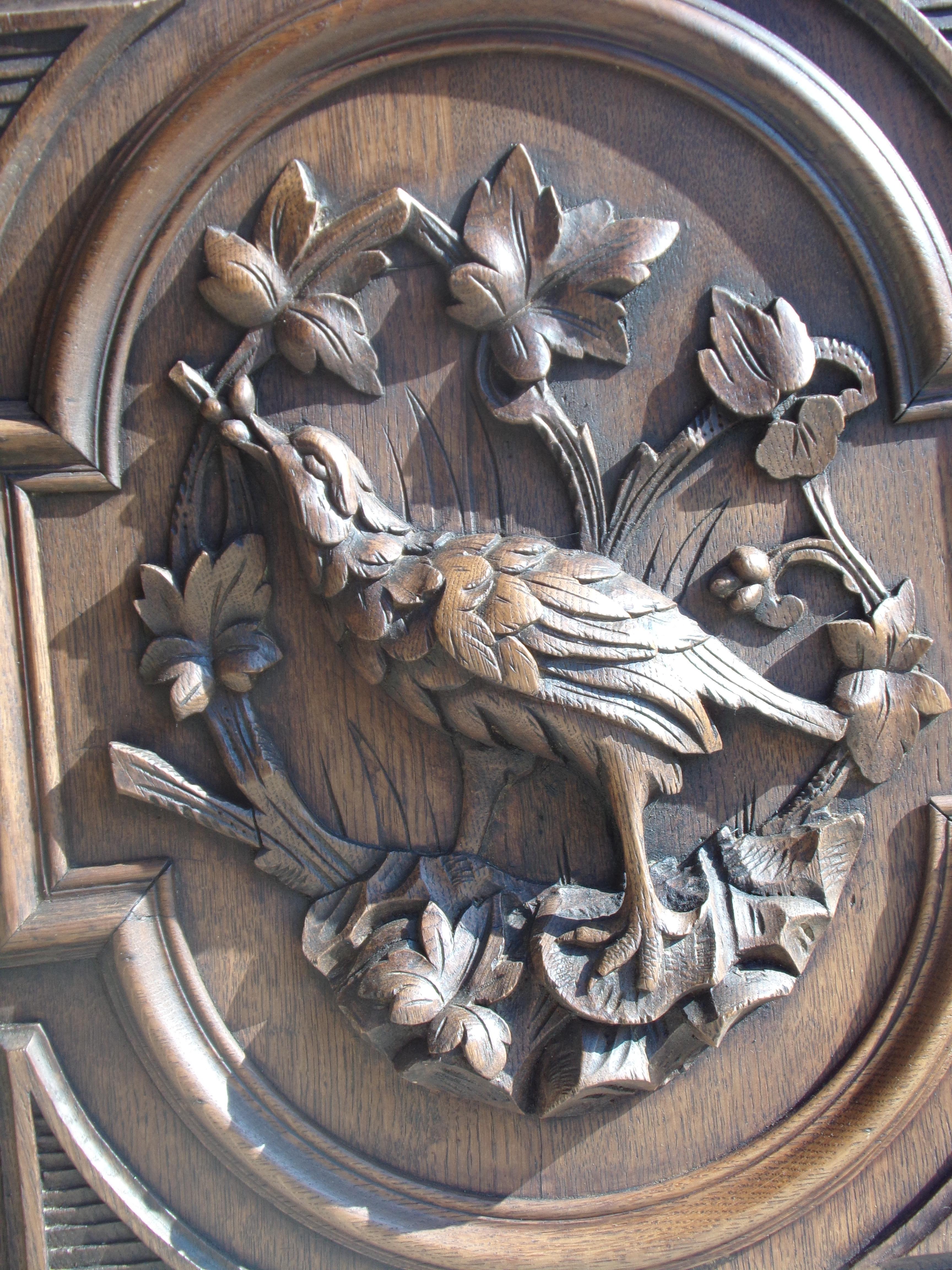 French Pair of Large Hand Carved Bird Panels, circa 1890 For Sale