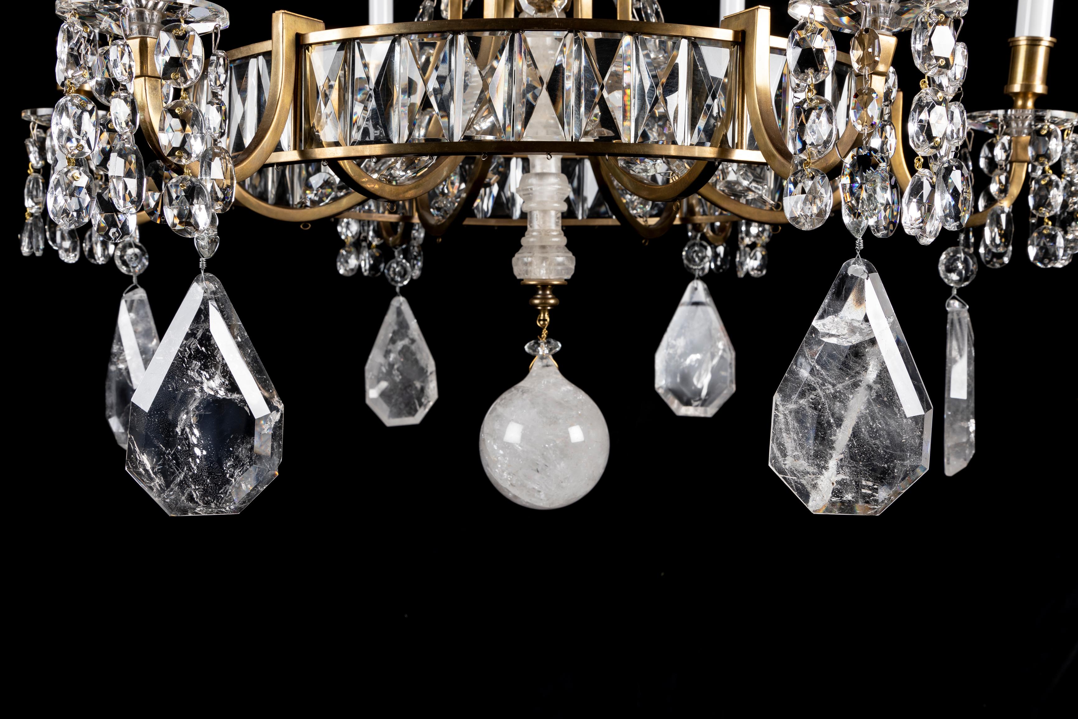 A Pair of Large Hollywood Regency French Bagues Style Rock Crystal Chandeliers  For Sale 4