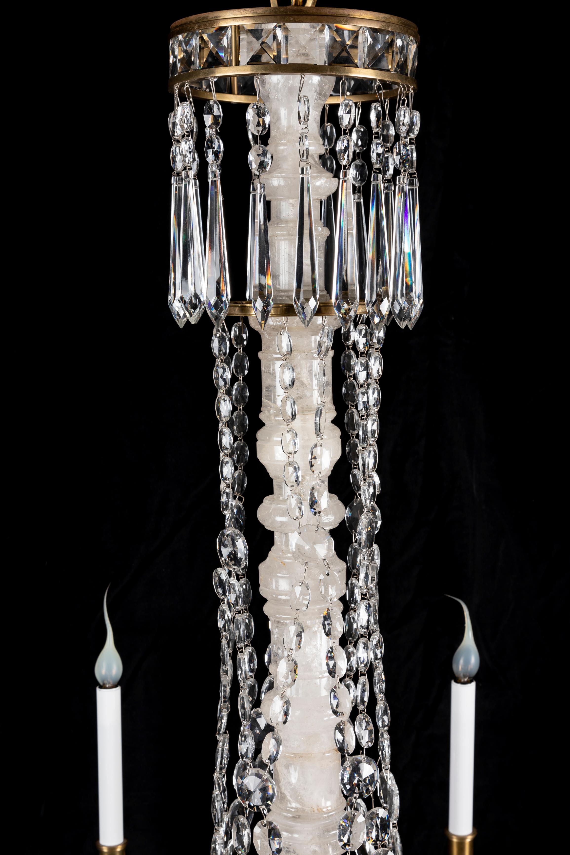 Bronze A Pair of Large Hollywood Regency French Bagues Style Rock Crystal Chandeliers  For Sale