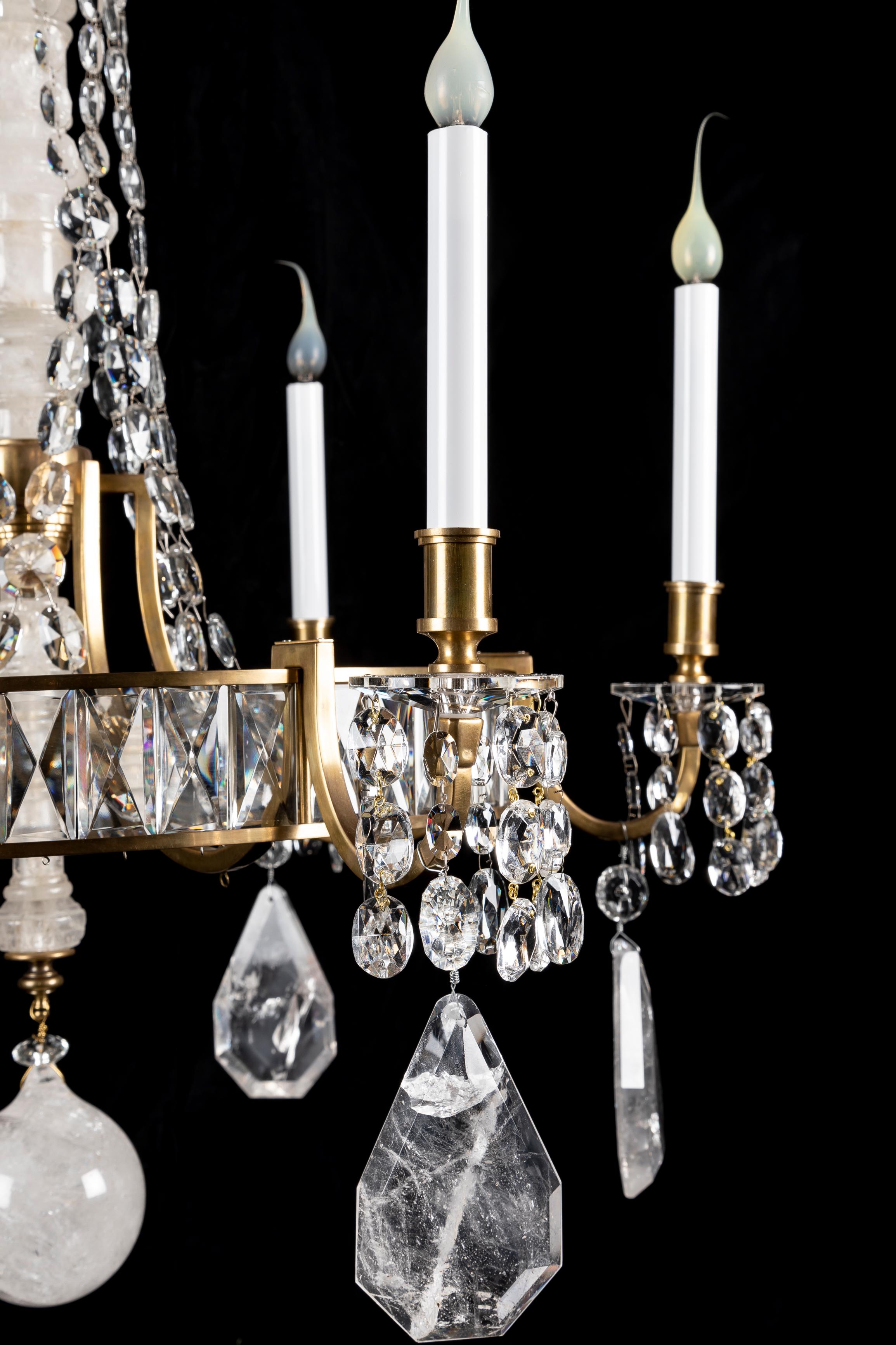 A Pair of Large Hollywood Regency French Bagues Style Rock Crystal Chandeliers  For Sale 2