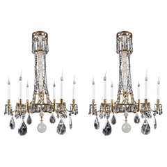A Pair of Large Hollywood Regency French Bagues Style Rock Crystal Chandeliers 