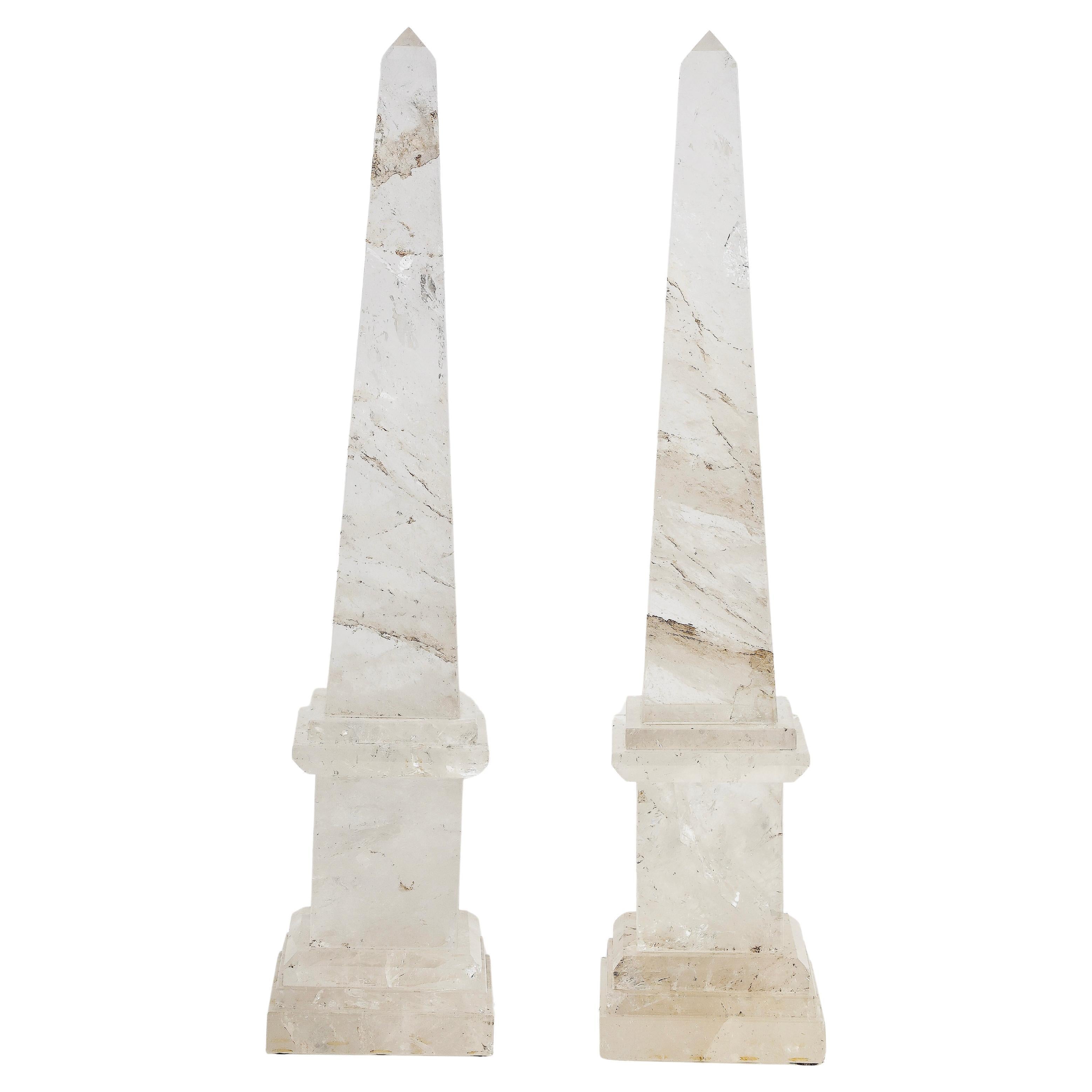 A Pair of Large Hollywood Regency Rock Crystal Obelisks, Paris
