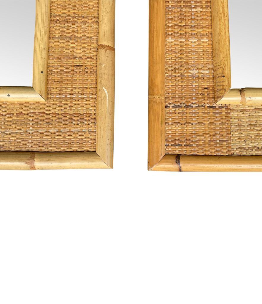 Bambù Coppia di grandi specchi italiani anni '70 in bambù e rattan intrecciato di Dal Vera in vendita