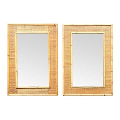 A pair of large Italian 1970s bamboo and woven rattan mirrors by Dal Vera