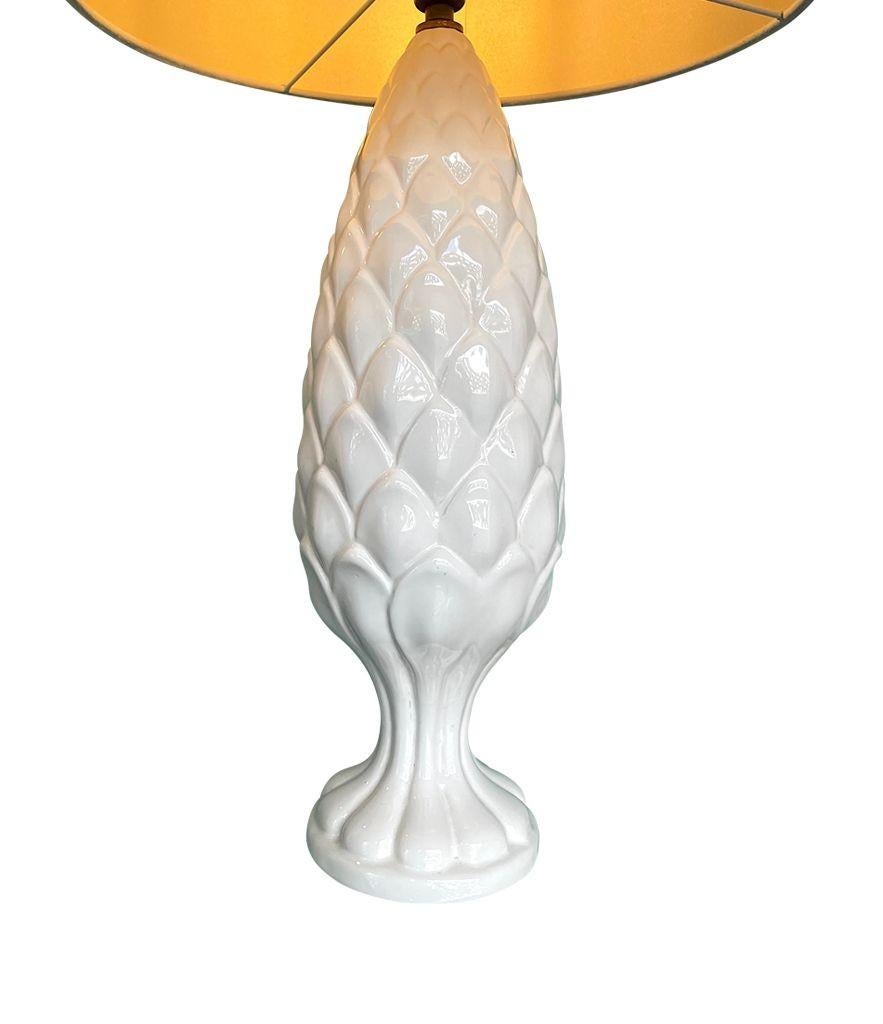 A pair of large Italian 1970s ceramic pineapple lamps with new bespoke shades For Sale 9