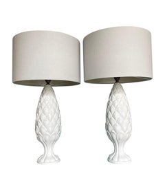 A pair of large Italian 1970s ceramic pineapple lamps with new bespoke shades