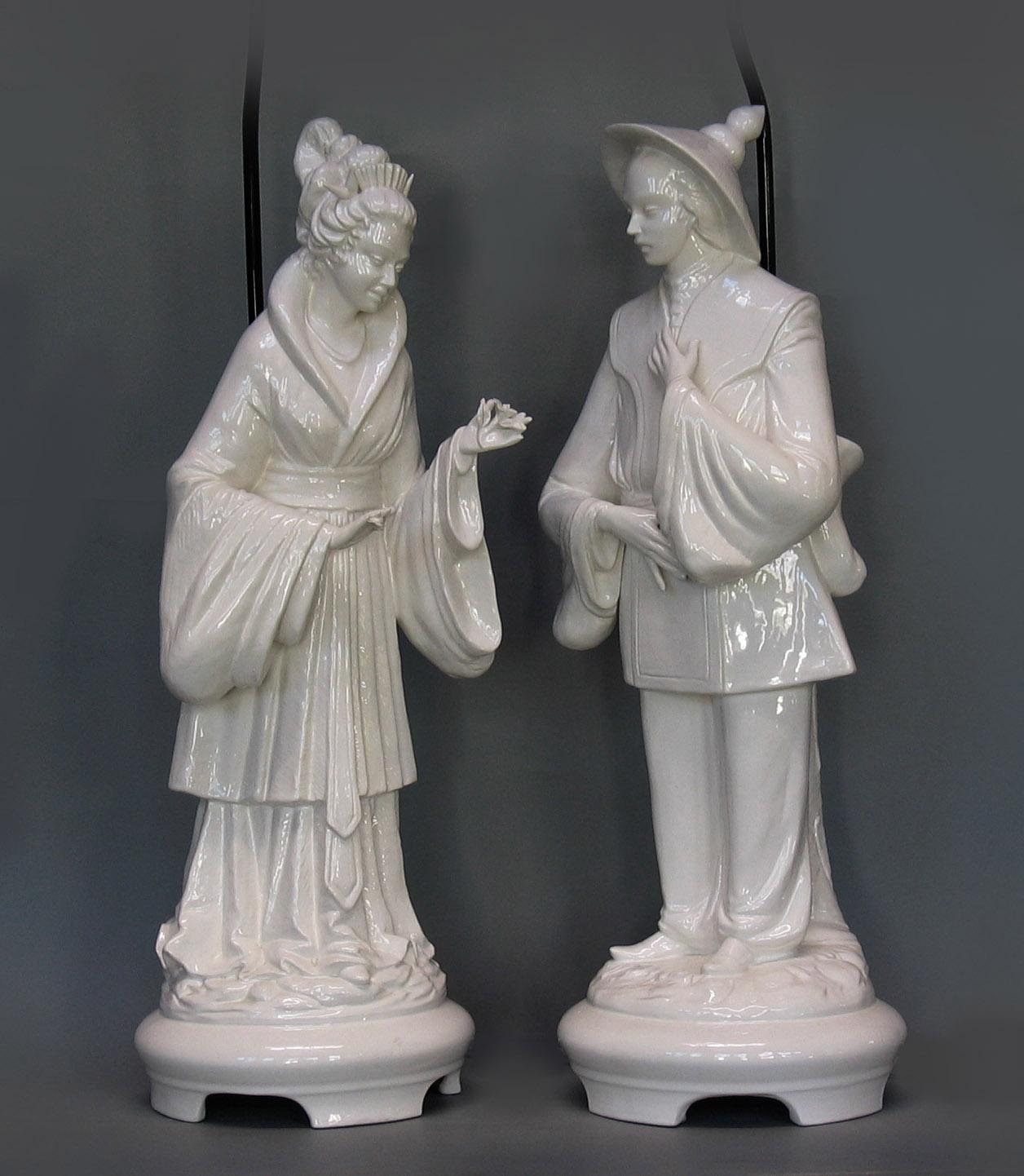 Pair of Large Italian 'Blanc De Chine' Figural Lamps For Sale 4