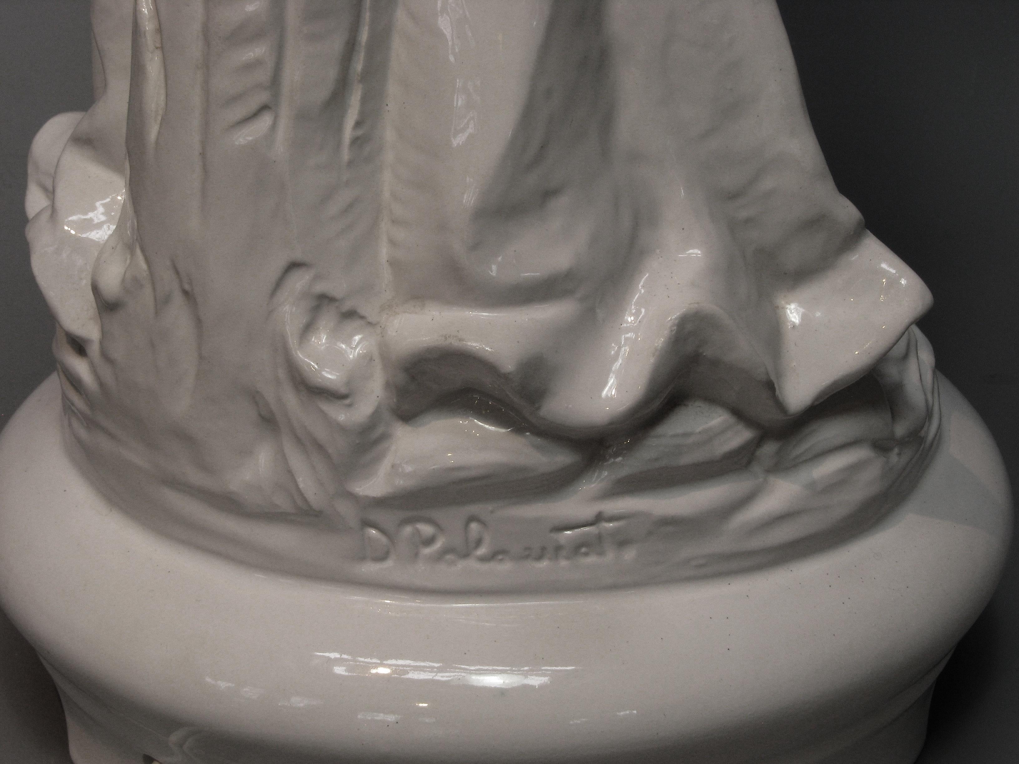 Embossed Pair of Large Italian 'Blanc De Chine' Figural Lamps