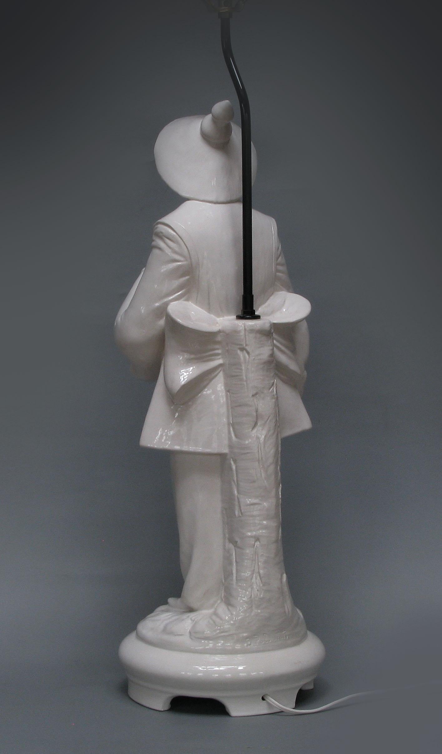 Porcelain Pair of Large Italian 'Blanc De Chine' Figural Lamps