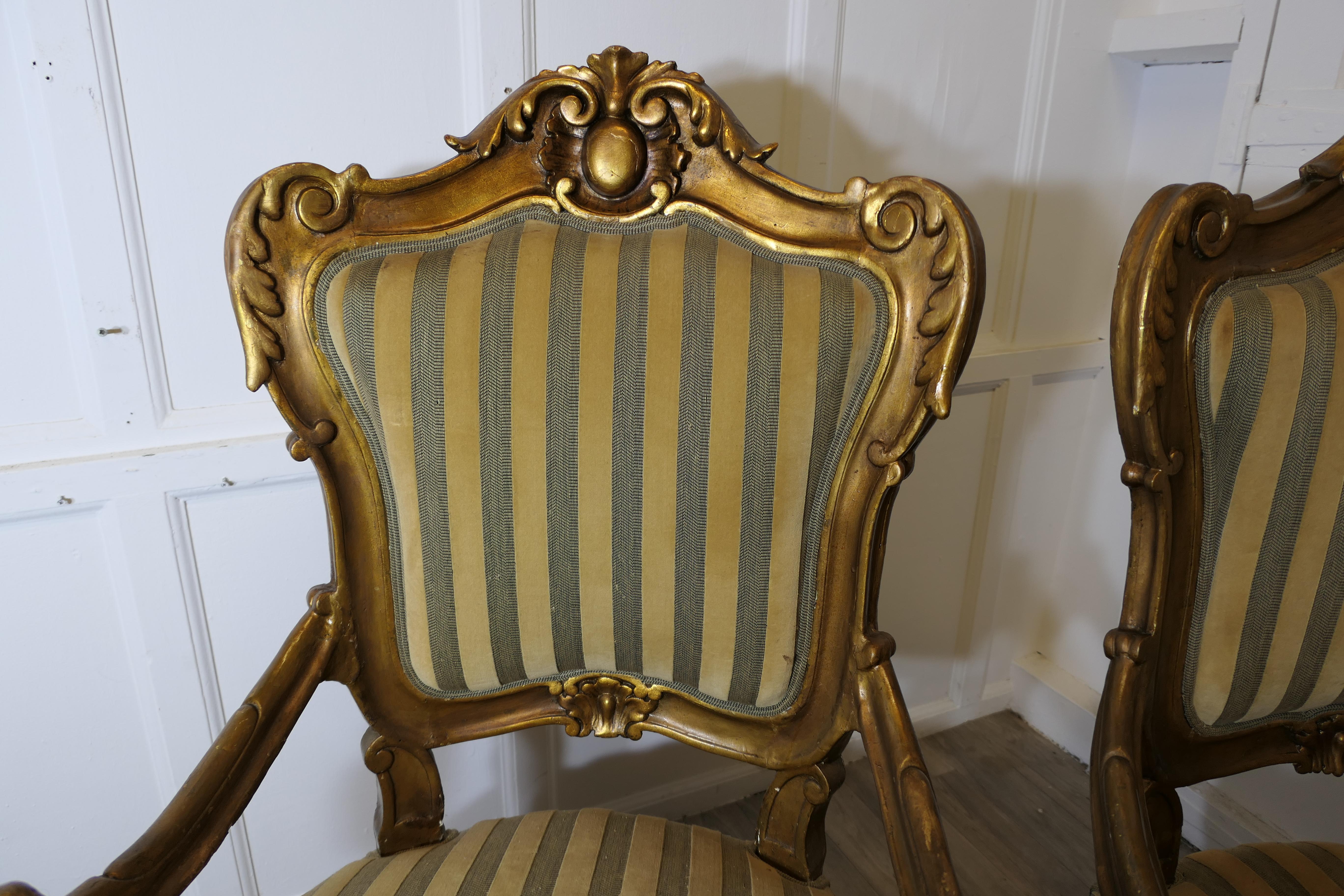 Pareja de grandes sillones italianos de madera dorada tallada  Estos son  sillones grandes siglo XIX en venta