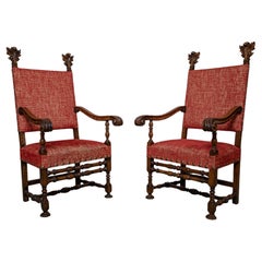 A Pair of Large Italian Carved Walnut and Parcel-Gilt Armchairs, 19th Century