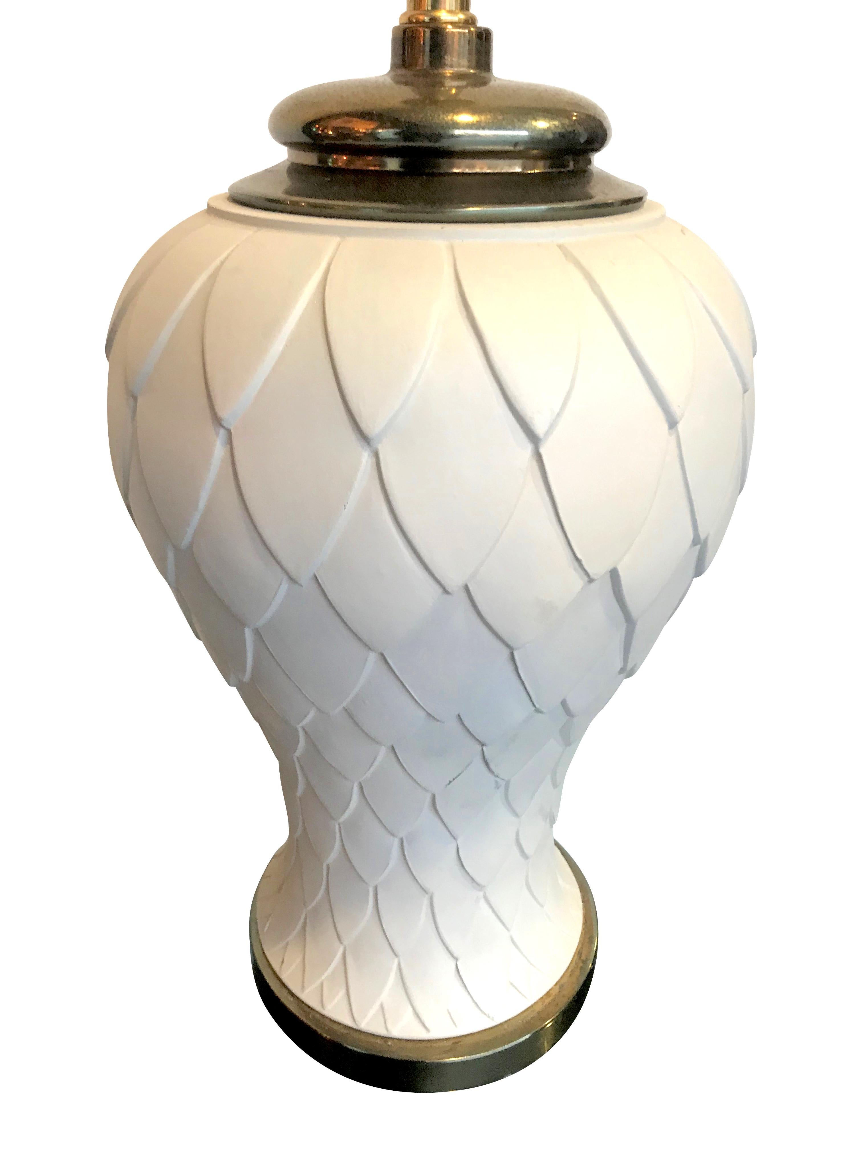 Brass Pair of Large Italian Ceramic Artichoke Lamps