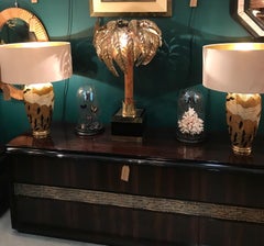 Pair of Large Italian Ceramic Lamps with Japanese Relief Designs