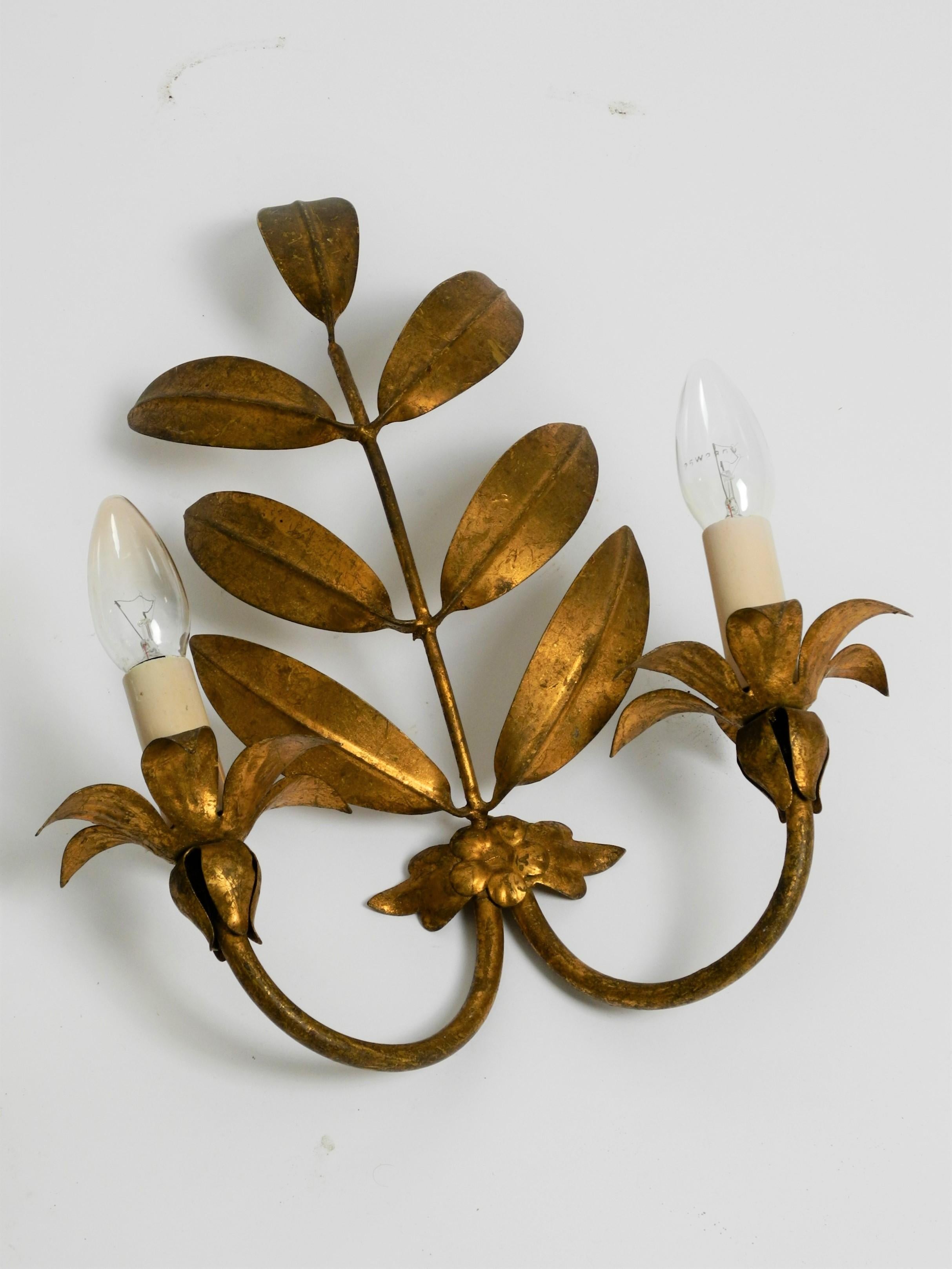 Metal Pair of Large Italian Gilded Florentine Wall Lamps For Sale