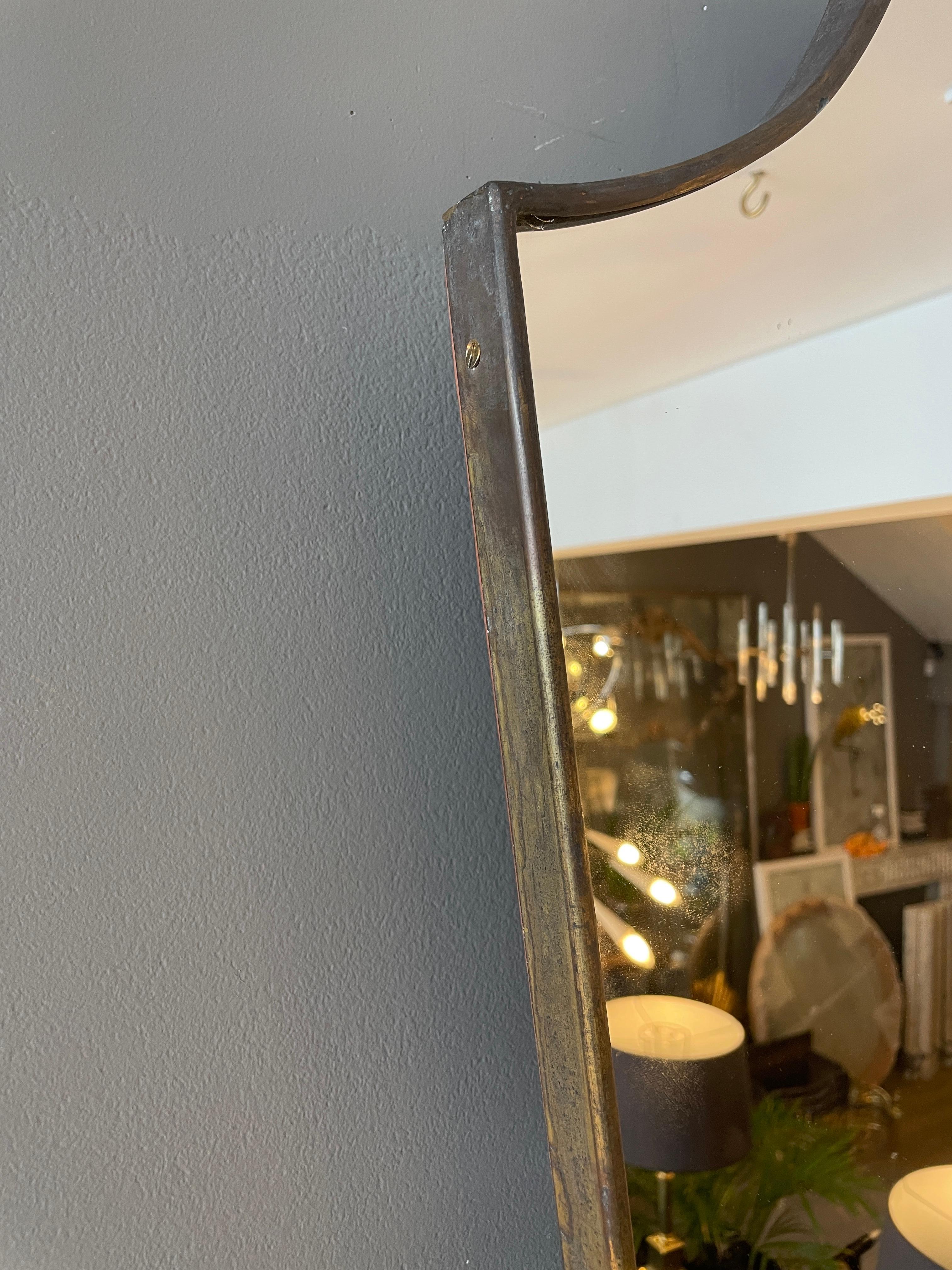 A Pair Of Large Italian Midcentury Brass Shield Mirrors  2