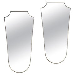 A Pair Of Large Italian Midcentury Brass Shield Mirrors 