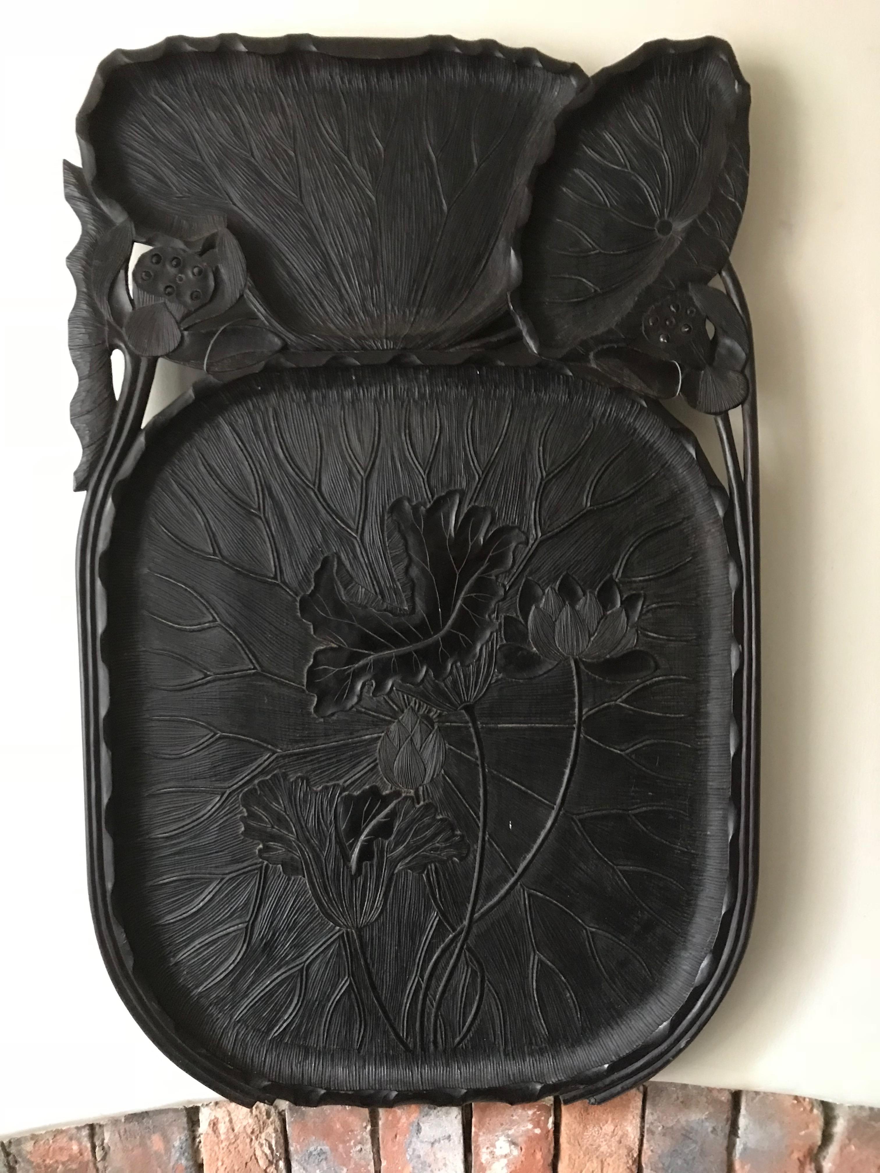 Pair of Large Japanese Carved Wood Trays, 19th-20th Century In Good Condition For Sale In Frome, Somerset