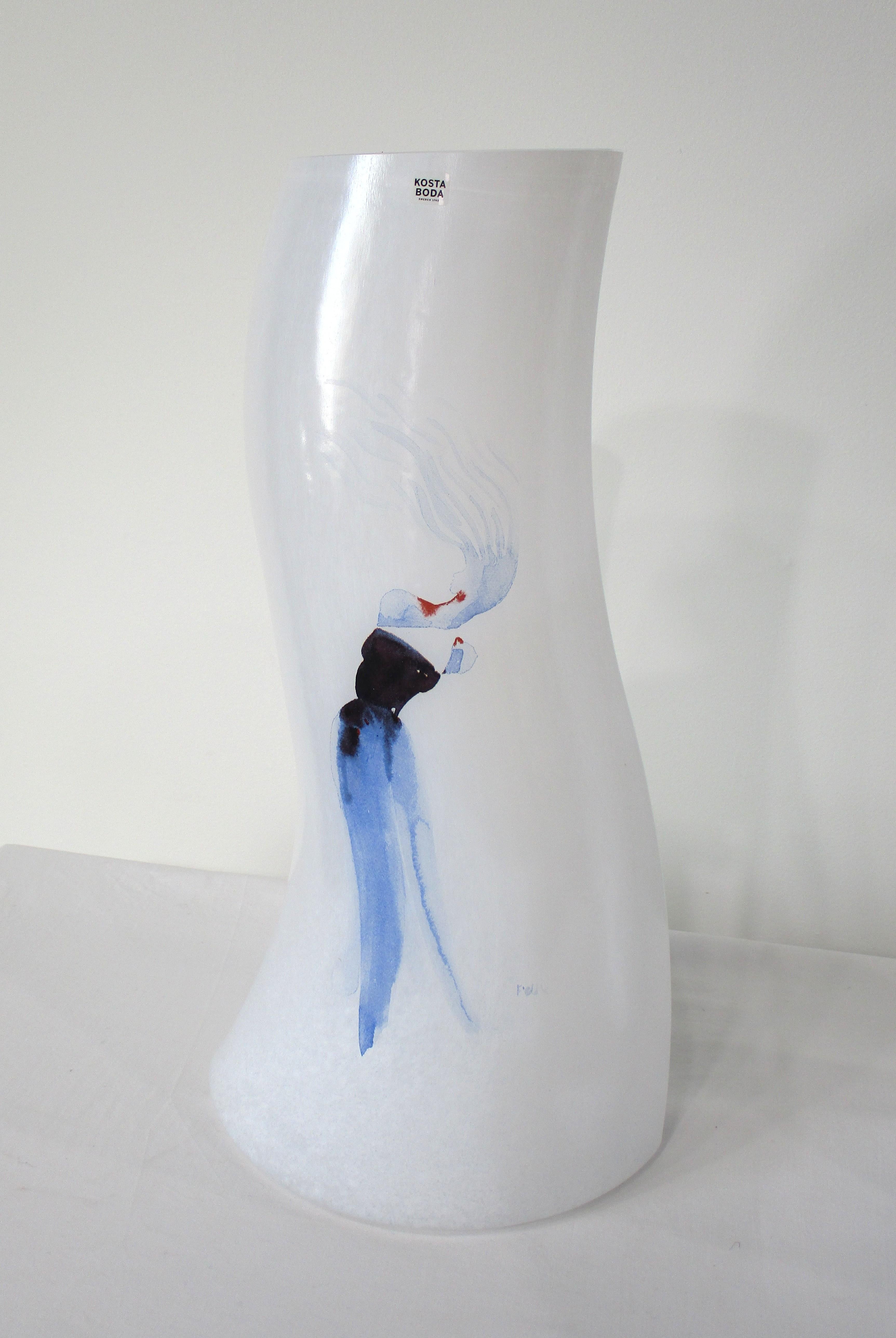 Paire de grands vases décoratifs en verre soufflé à la main, intitulés 