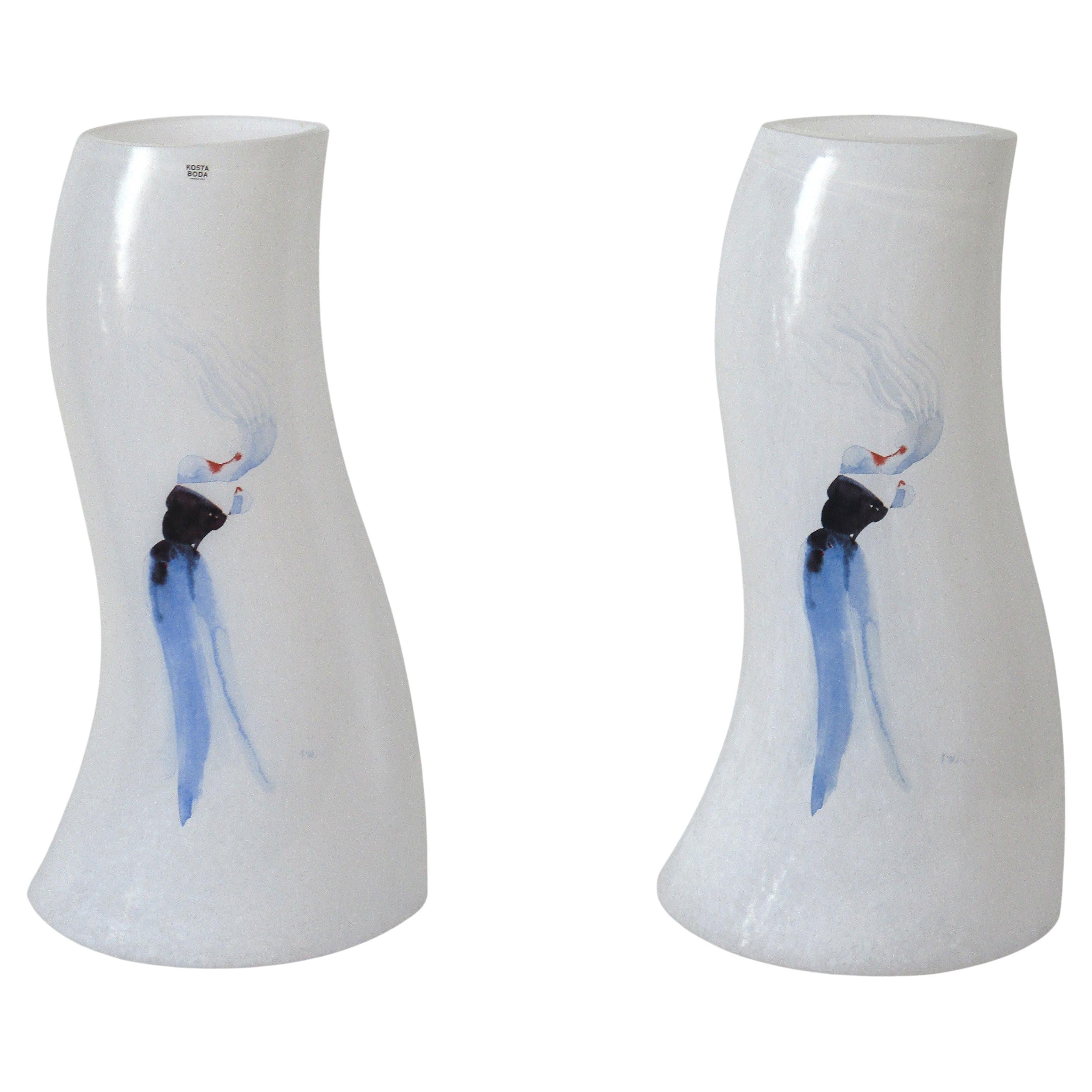 Kosta Boda Large Cat Walk Glass Vases by Kjell Engman Sweden