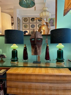 A pair of large large lavender and green Murano opaline lamps by Cenedese