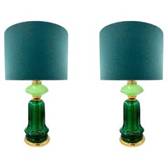 A pair of large large lavender and green Murano opaline lamps by Cenedese