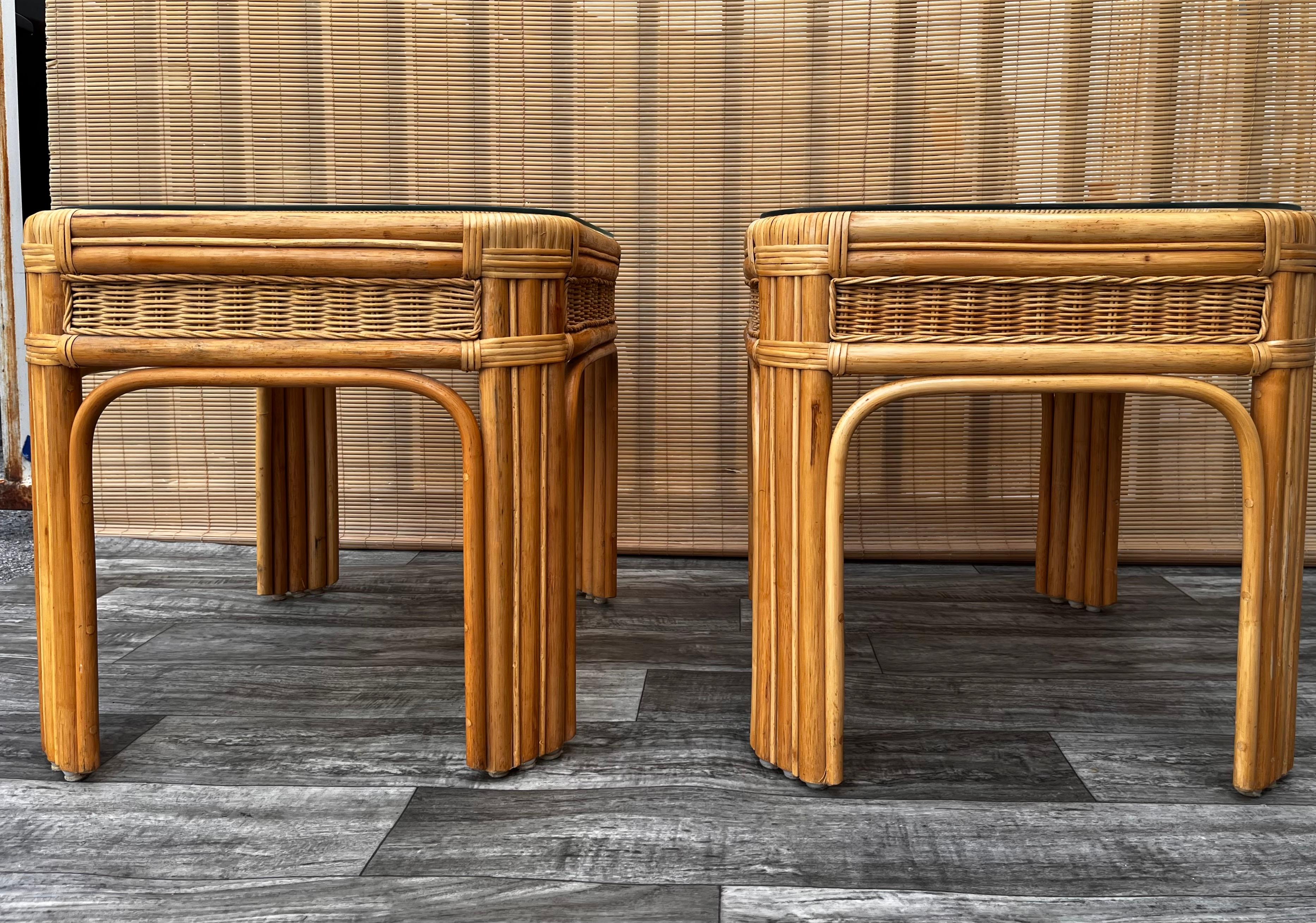 Pair of Large Late 20th Century Coastal Style Weaved Rattan Side Tables For Sale 3