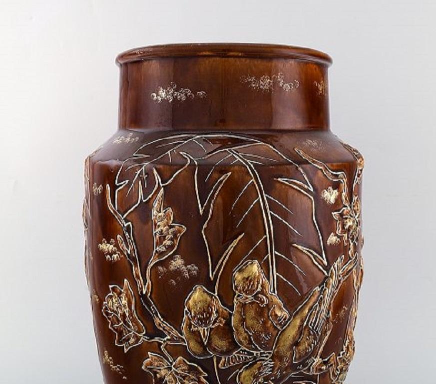 Pair of Large Longchamp Majolica Vases in Reddish Brown Glaze, 1920s In Good Condition In Copenhagen, DK