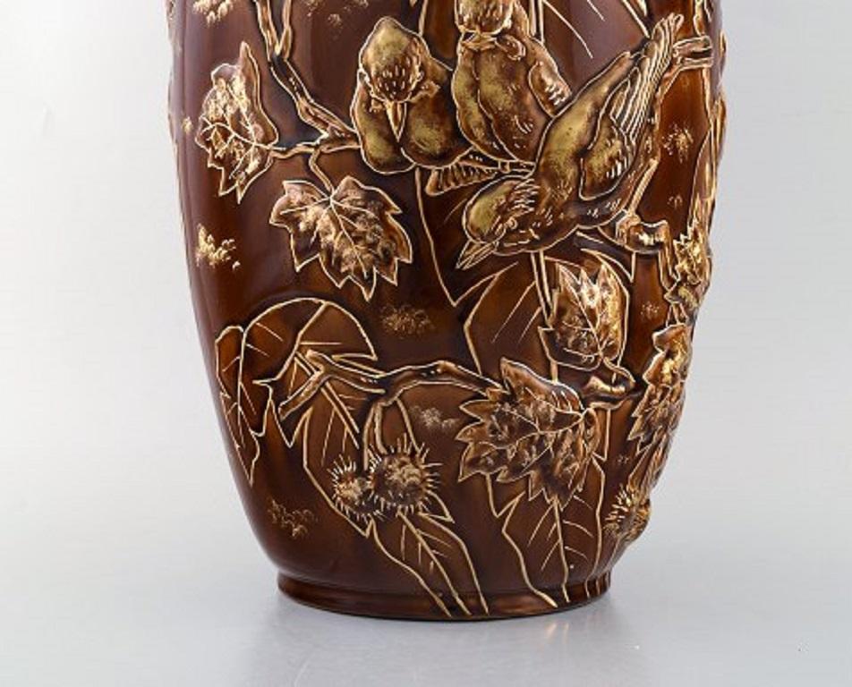 Early 20th Century Pair of Large Longchamp Majolica Vases in Reddish Brown Glaze, 1920s