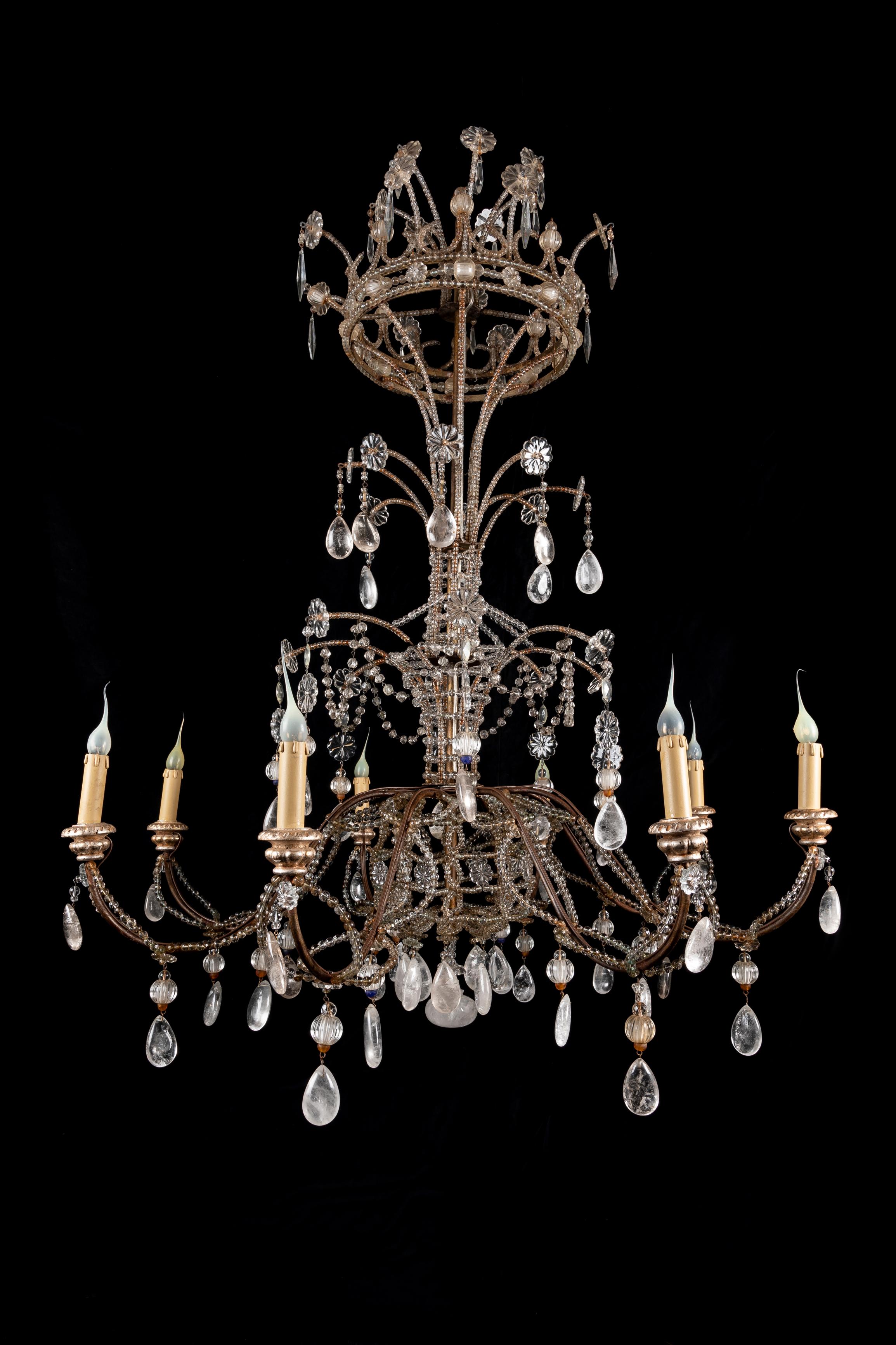 French A Pair of Large Maison Bagues Rock Crystal Chandeliers For Sale
