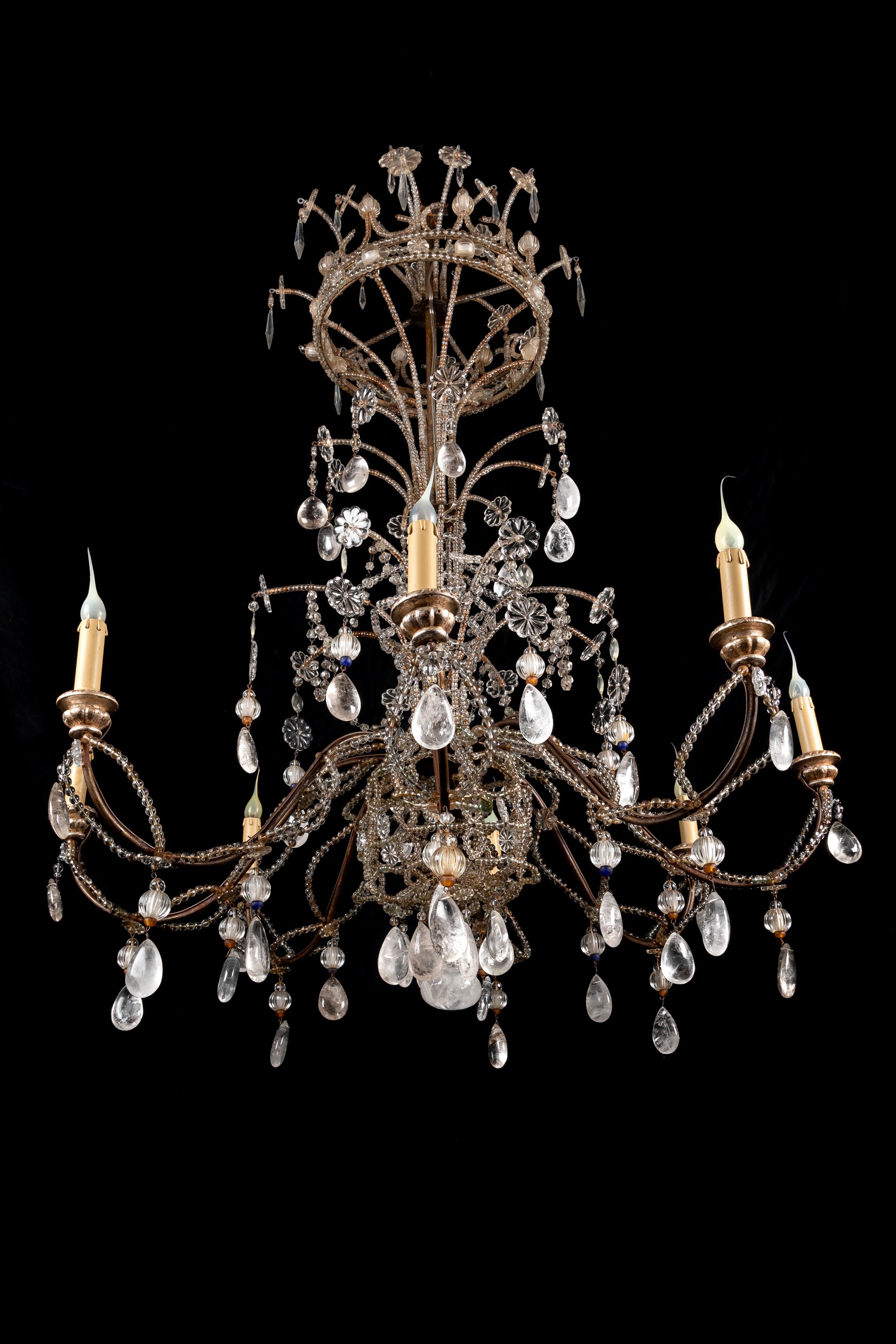 Hand-Crafted A Pair of Large Maison Bagues Rock Crystal Chandeliers For Sale