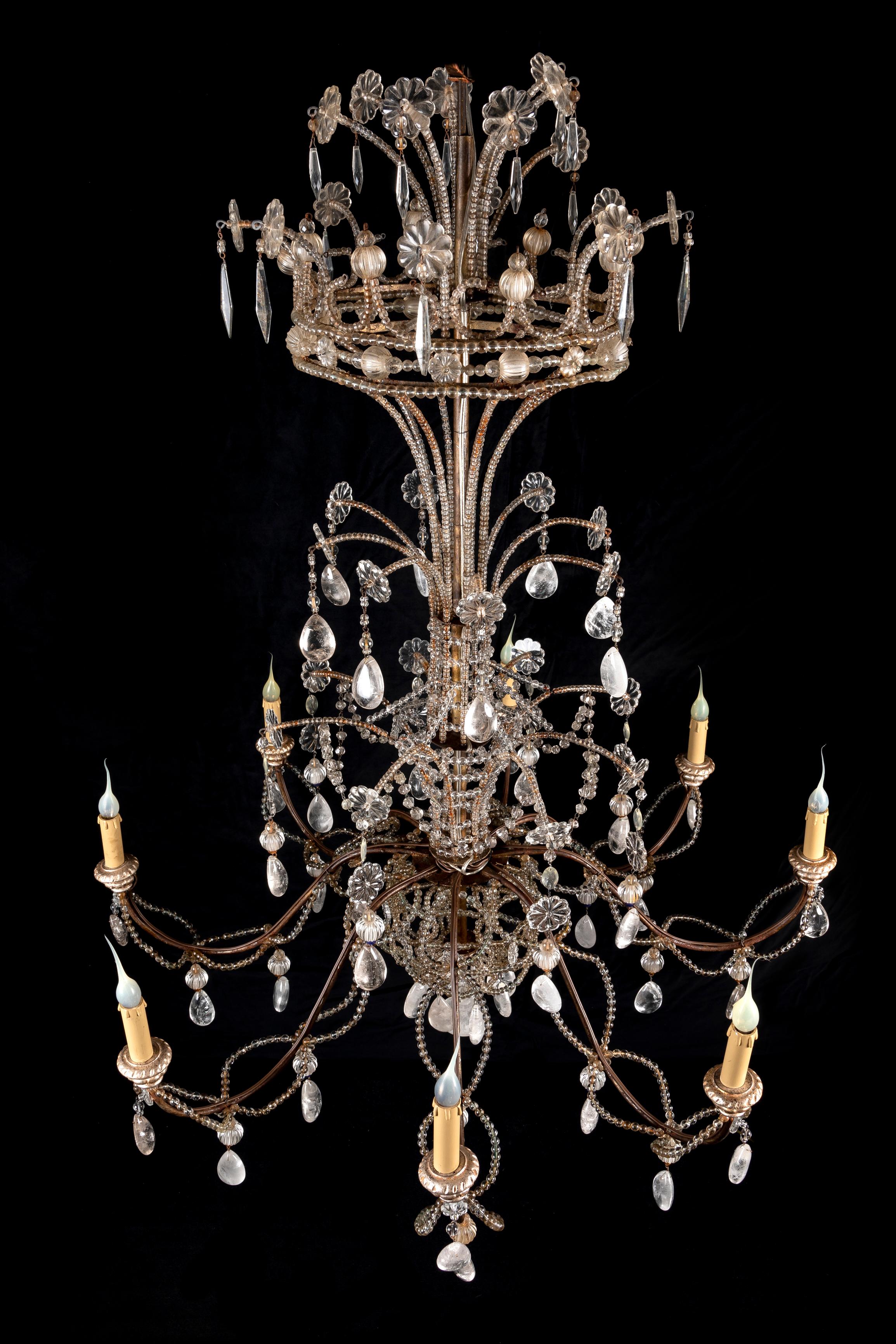 A Pair of Large Maison Bagues Rock Crystal Chandeliers In Good Condition For Sale In New York, NY