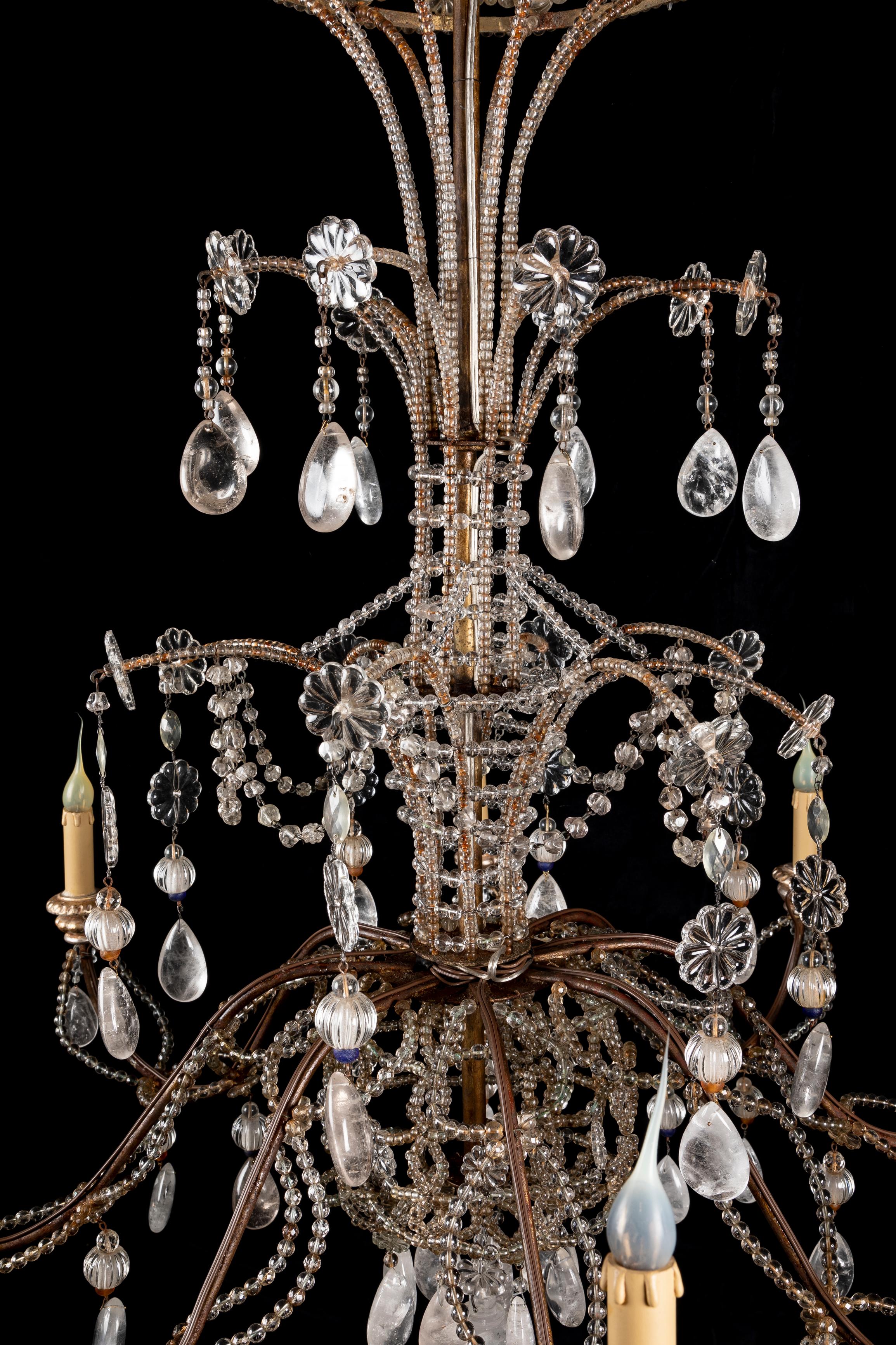 Metal A Pair of Large Maison Bagues Rock Crystal Chandeliers For Sale