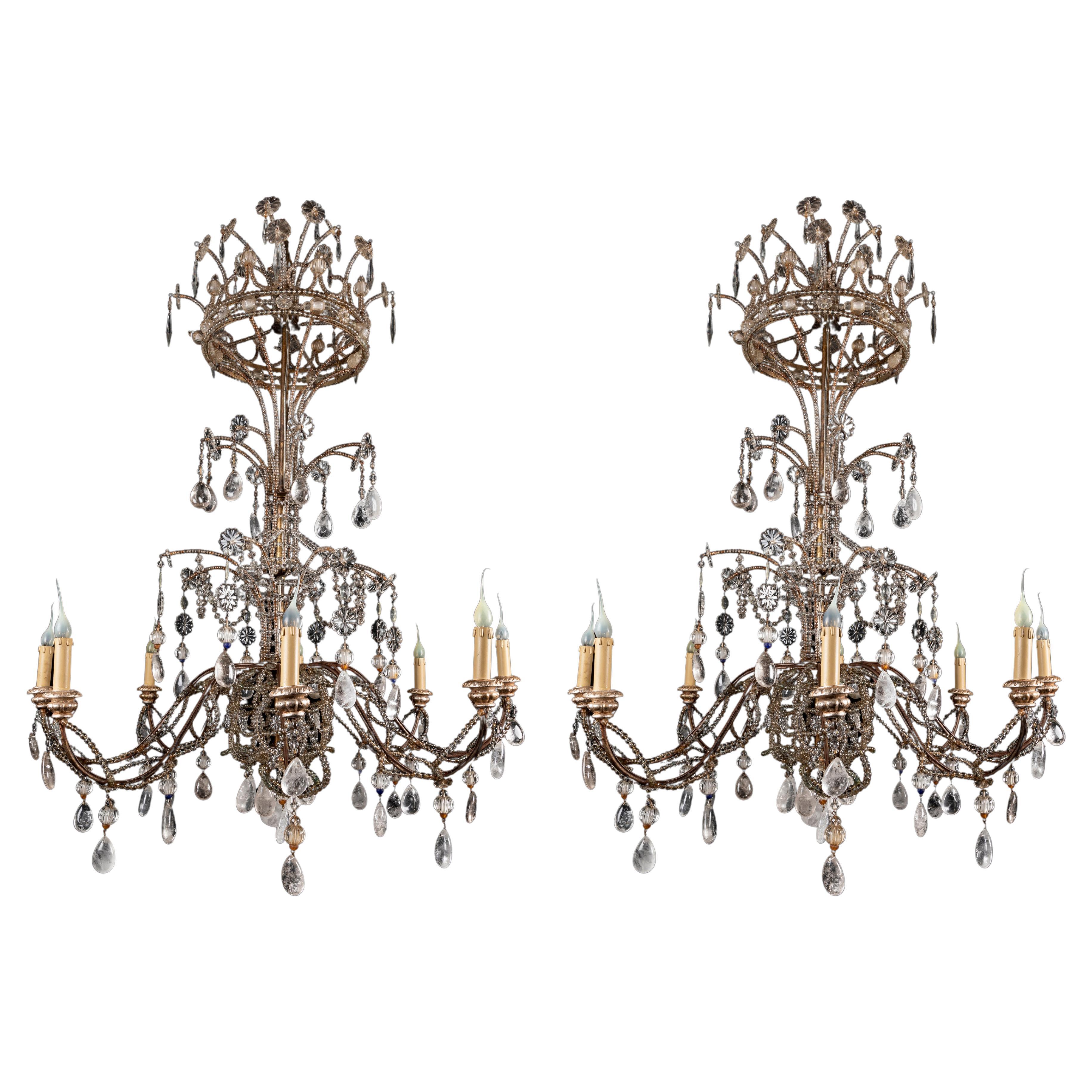 A Pair of Large Maison Bagues Rock Crystal Chandeliers For Sale
