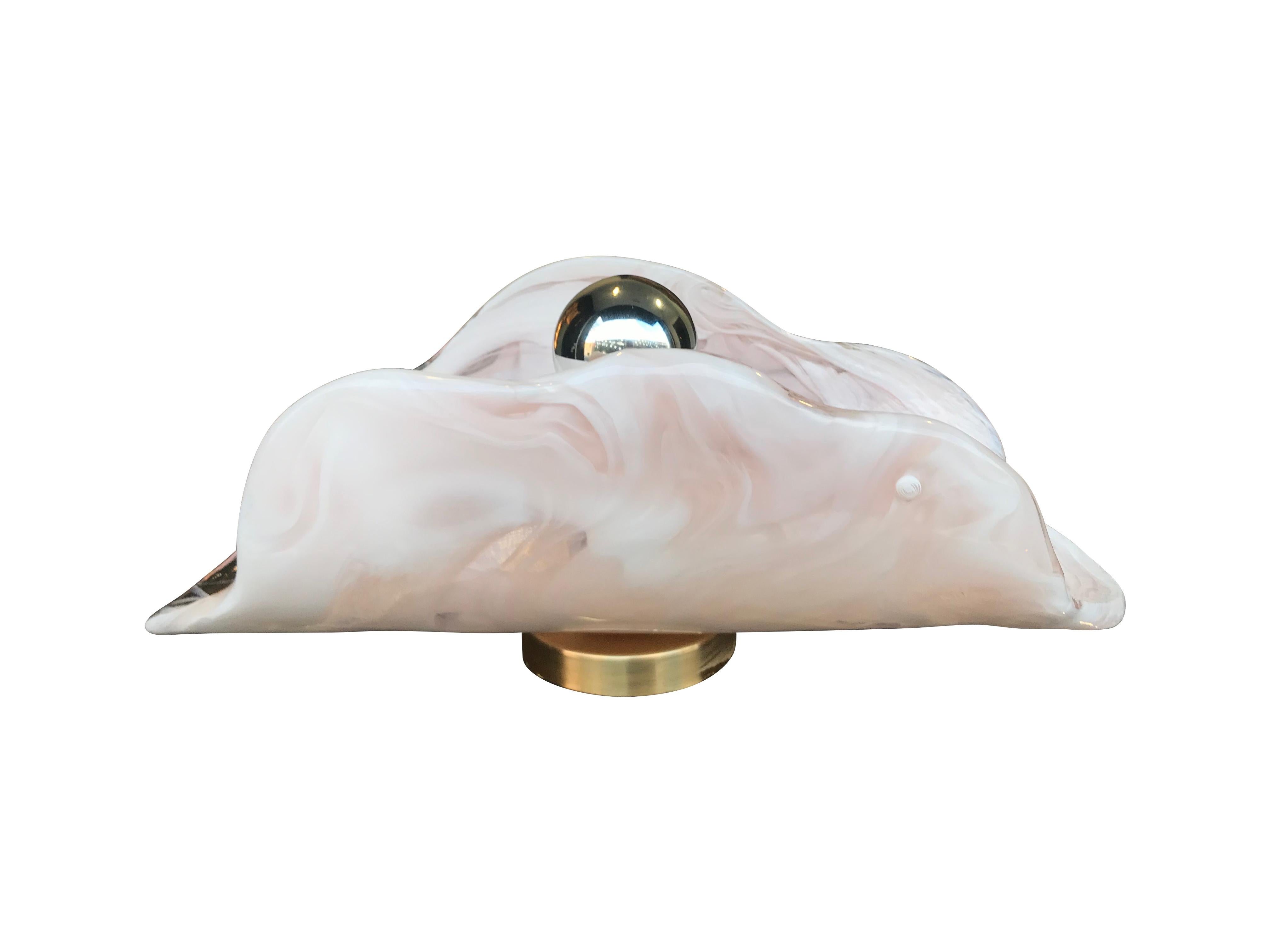 Italian Pair of Large Mazzega Pink and White Lattimo Glass Wall Sconces