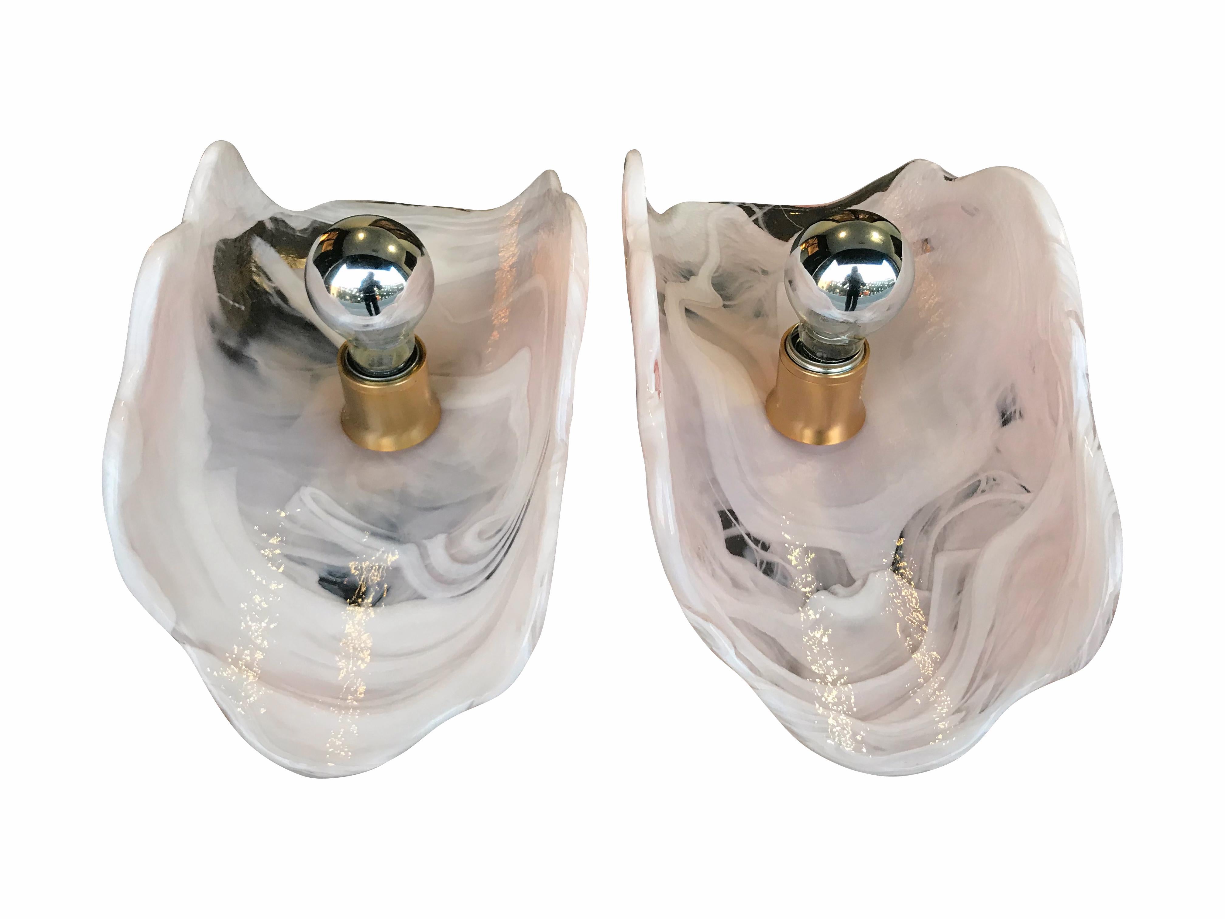 Mid-20th Century Pair of Large Mazzega Pink and White Lattimo Glass Wall Sconces