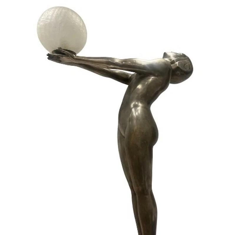 European A Pair of Large Metal Vintage Art Deco Style Figural Lamps Max Le Verrier For Sale