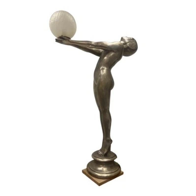 A Pair of Large Metal Vintage Art Deco Style Figural Lamps Max Le Verrier In Good Condition For Sale In London, GB
