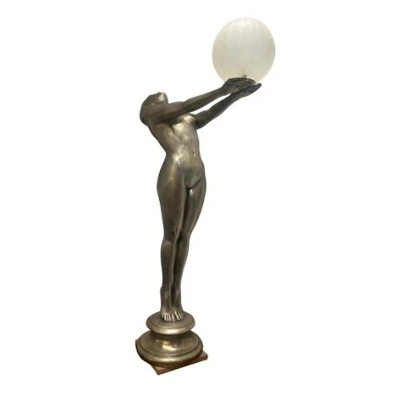 20th Century A Pair of Large Metal Vintage Art Deco Style Figural Lamps Max Le Verrier For Sale