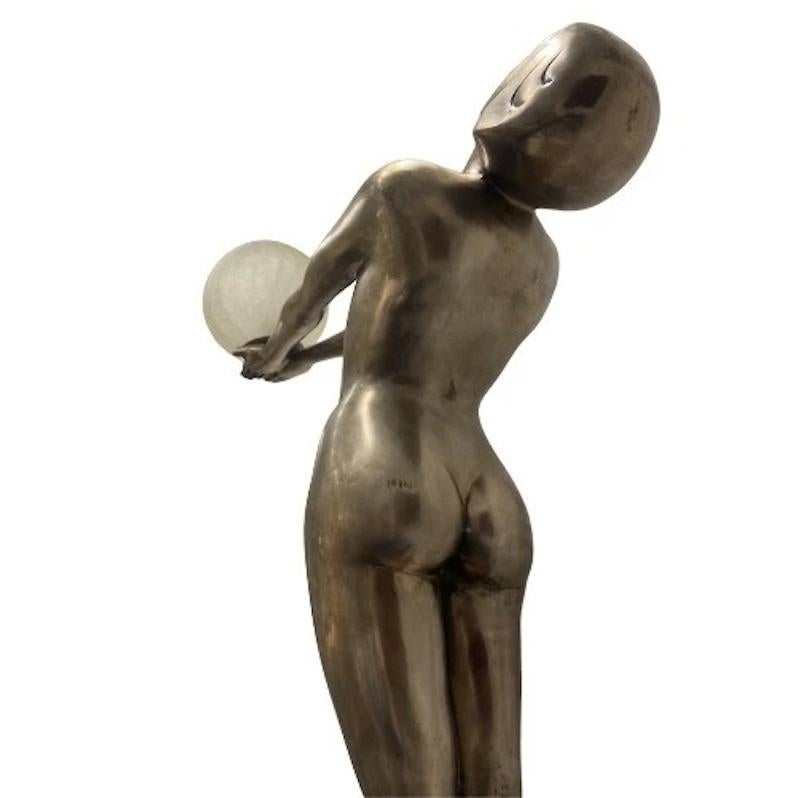 A Pair of Large Metal Vintage Art Deco Style Figural Lamps Max Le Verrier For Sale 1