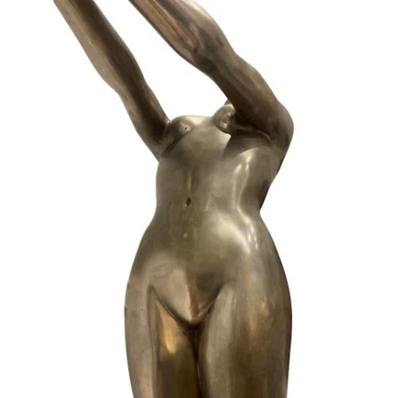 A Pair of Large Metal Vintage Art Deco Style Figural Lamps Max Le Verrier For Sale 3