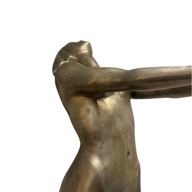 A Pair of Large Metal Vintage Art Deco Style Figural Lamps Max Le Verrier For Sale 4