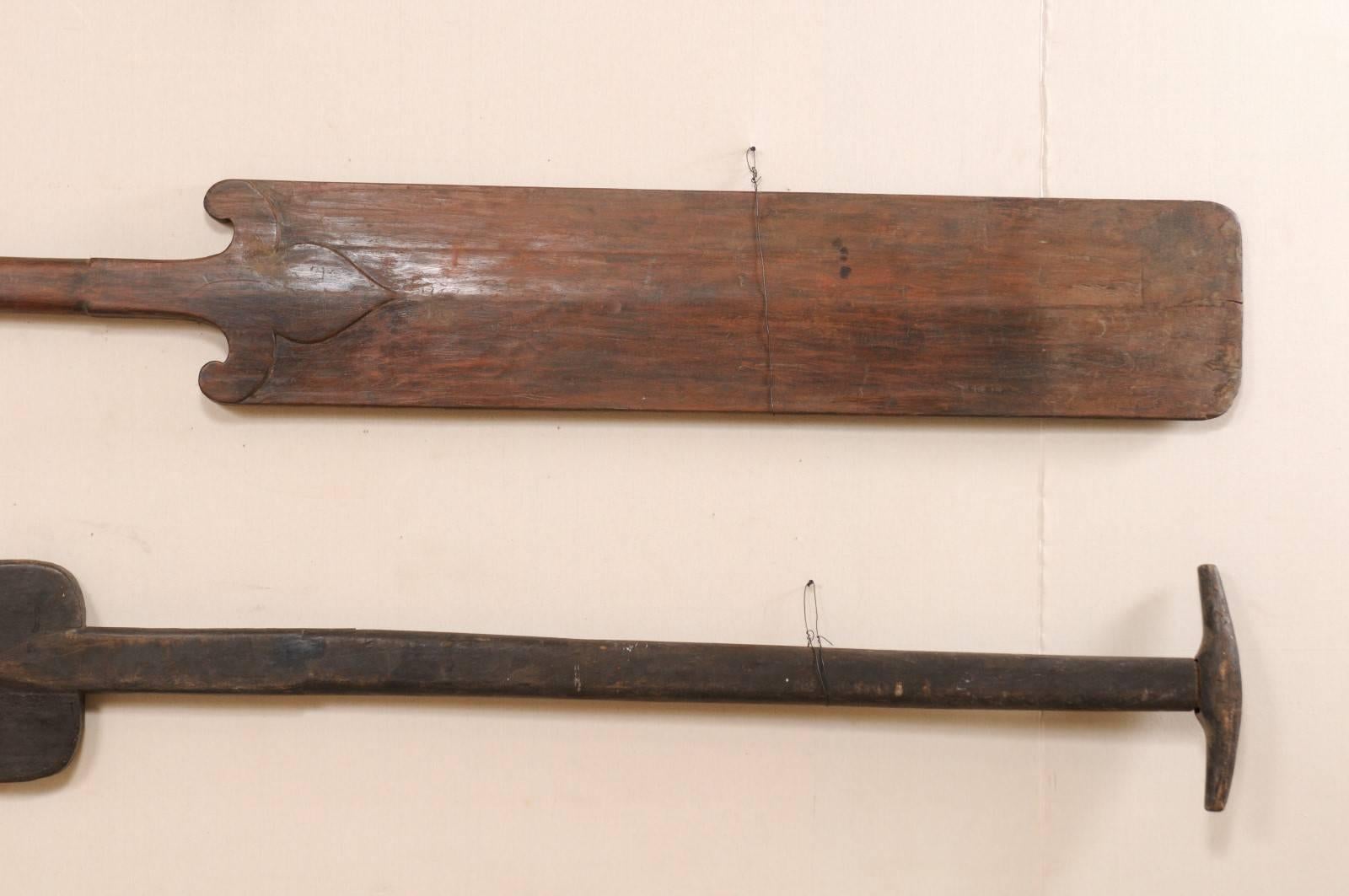 Carved Pair Mid-20th C. Boat Steering Paddles from Kerala, South India (11+ Ft Long!) For Sale