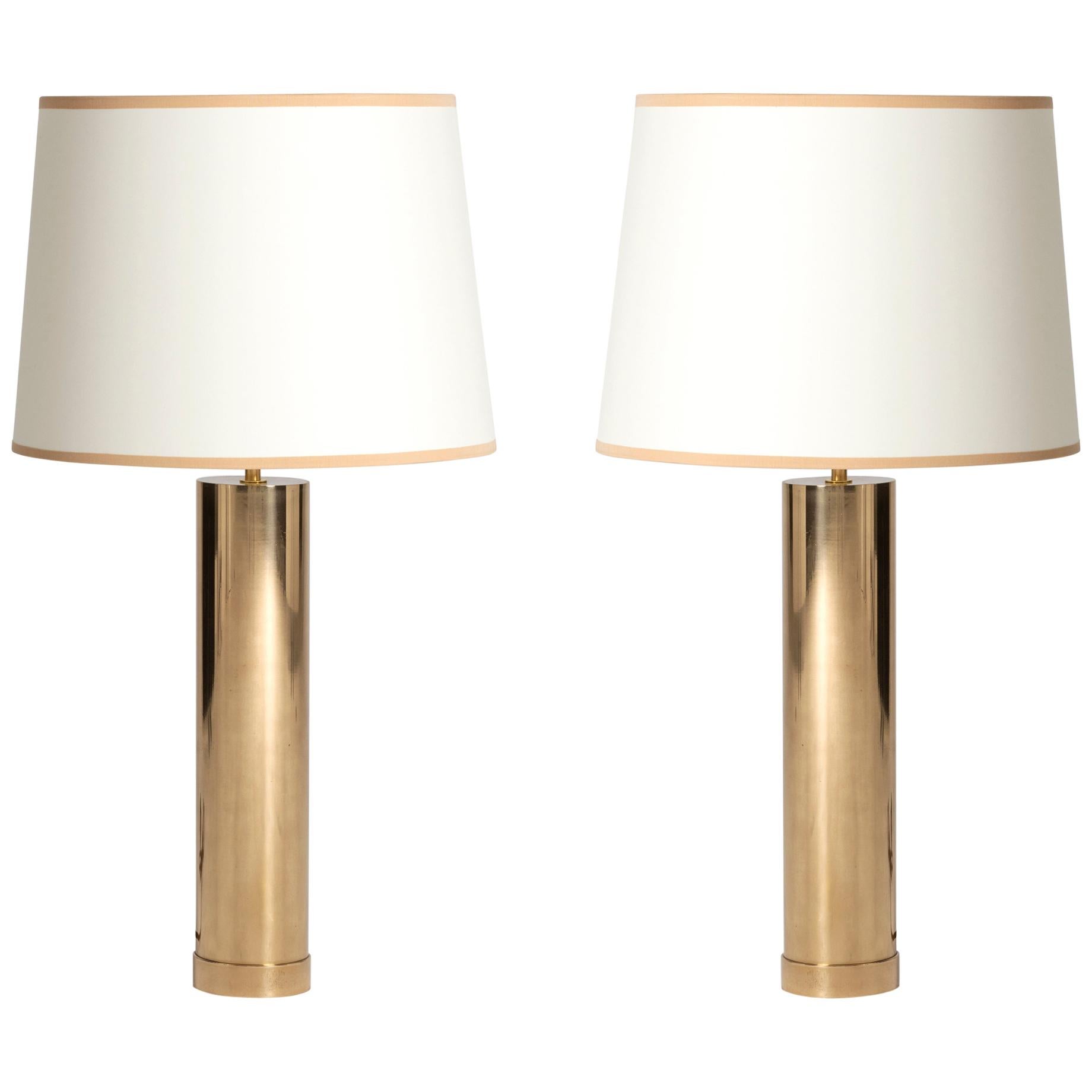Pair of Large Midcentury Brass Table Lamps by Bergbom