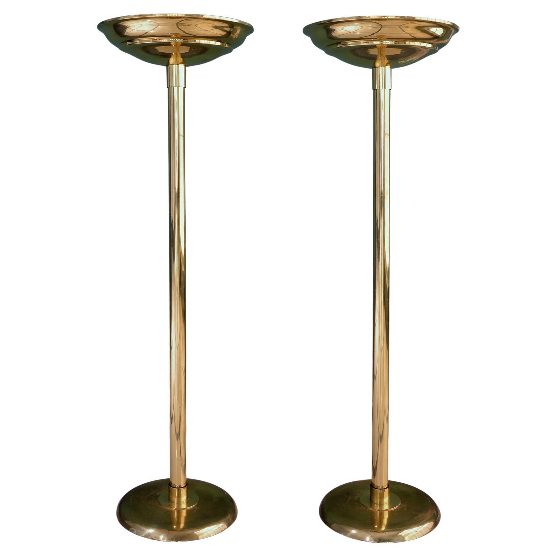 A Pair Of Large Modernist Floor Lamps, Polished Brass, Brass Plated Metal, 1940