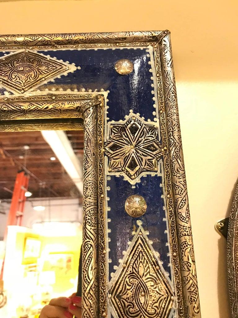 Pair of Large Moroccan Handmade Blue Majorelle Mirrors In Good Condition In Plainview, NY