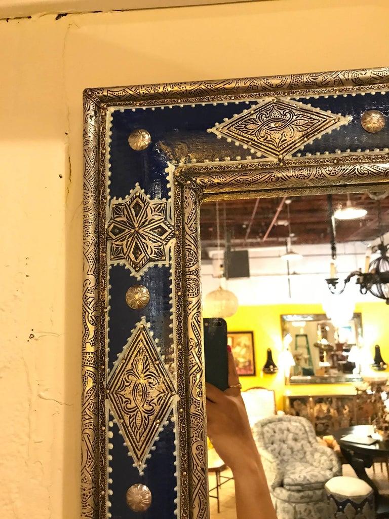 Late 20th Century Pair of Large Moroccan Handmade Blue Majorelle Mirrors
