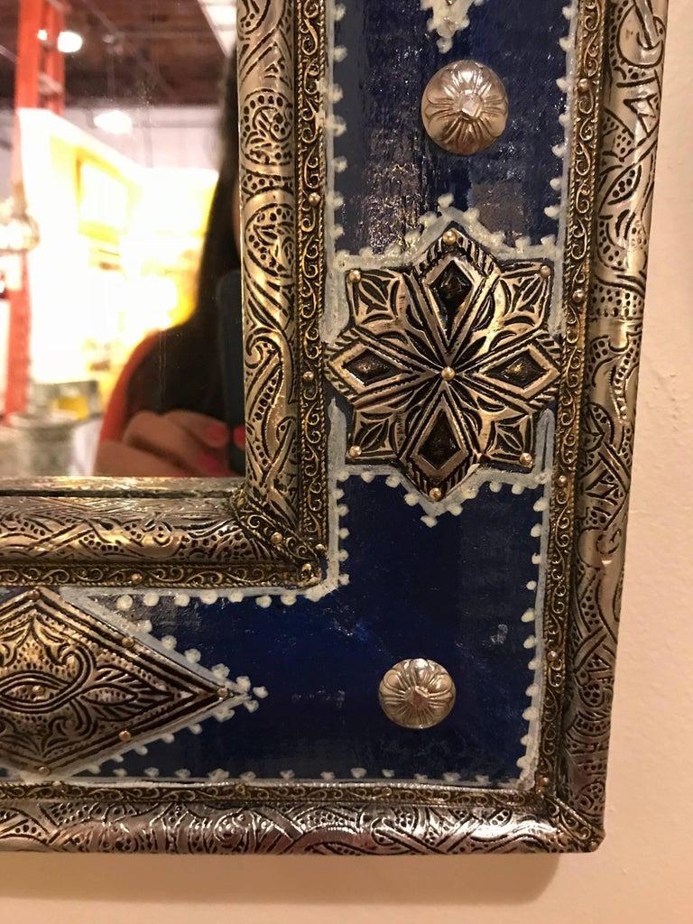 Wood Pair of Large Moroccan Handmade Blue Majorelle Mirrors