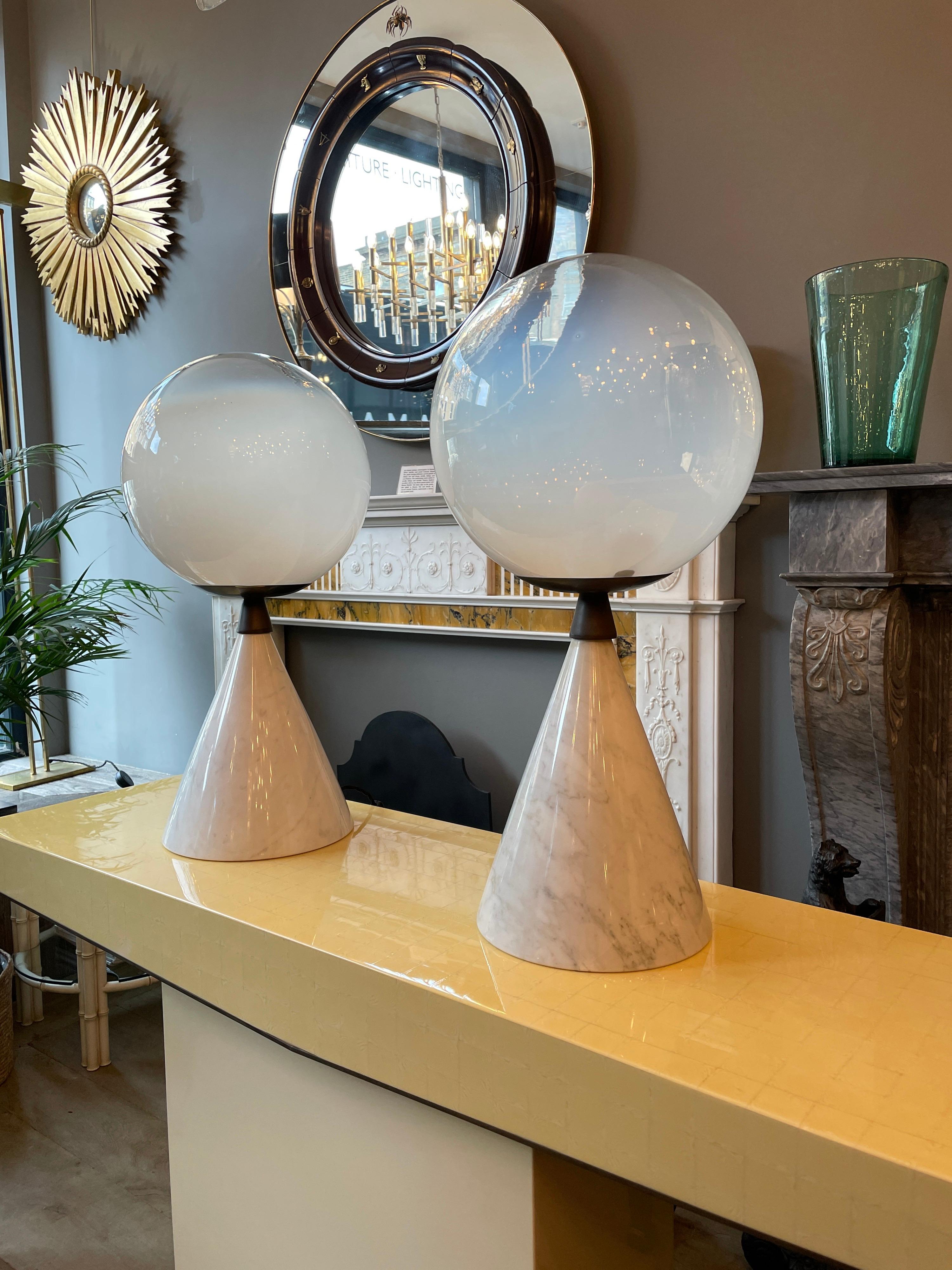 Post-Modern Pair of Large Murano Glass and Italian Marble Table Lamps